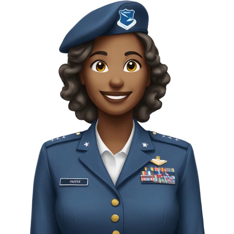 smiling woman portrait on white saluting in Air Force uniform emoji