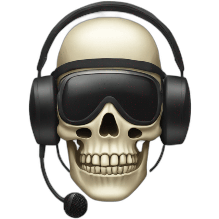 Military Skeleton mask with a long black mask underneath it and headset with a microphone emoji