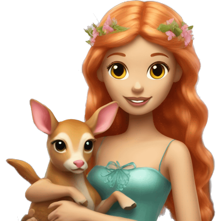 Beautiful ginger Barbie fairy with a fawn emoji