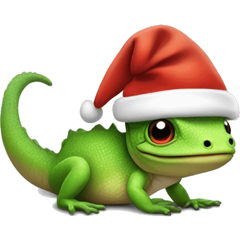 Cute lizard with a Santa hat on emoji