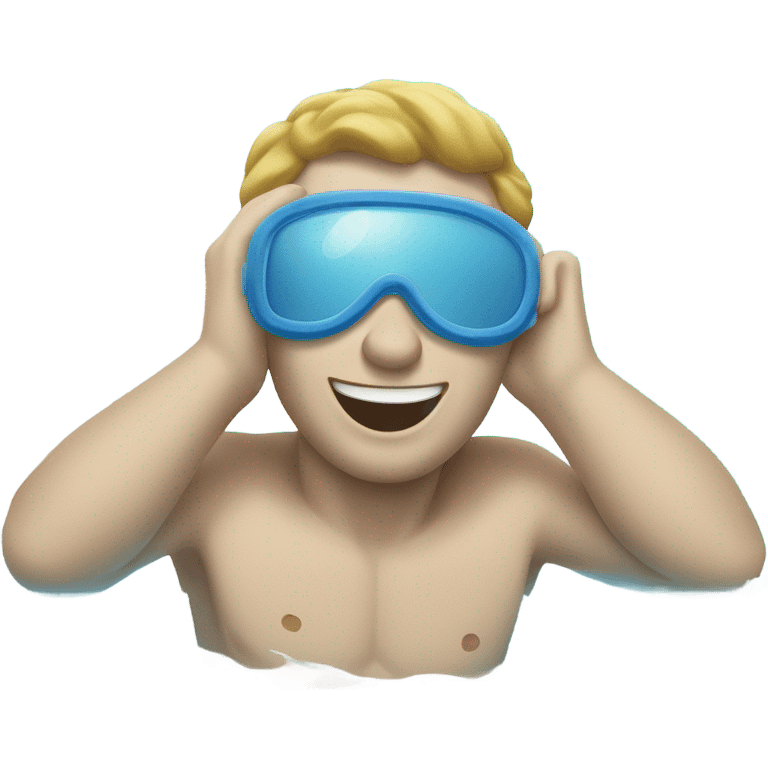 An emoji of a fair-skinned man happily diving headfirst into a pool. emoji