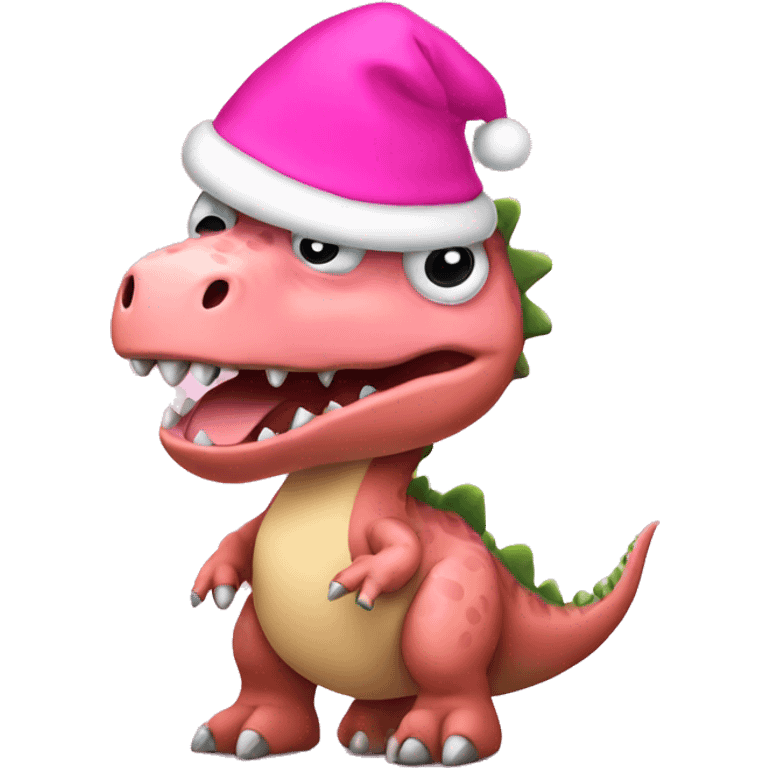 a dinosaur wearing a pink christmas hat  emoji