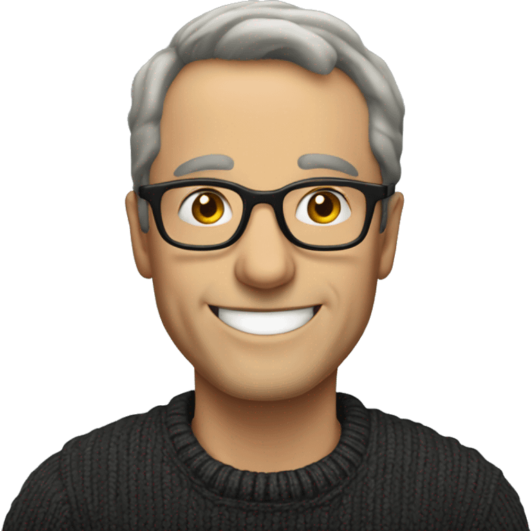 a smiling European middle-aged man wearing glasses, a dark sweater, no mustache emoji