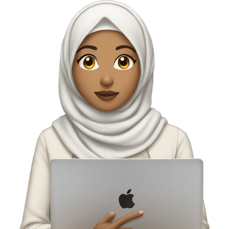 Lightskin girl with hijab in front of macbook emoji