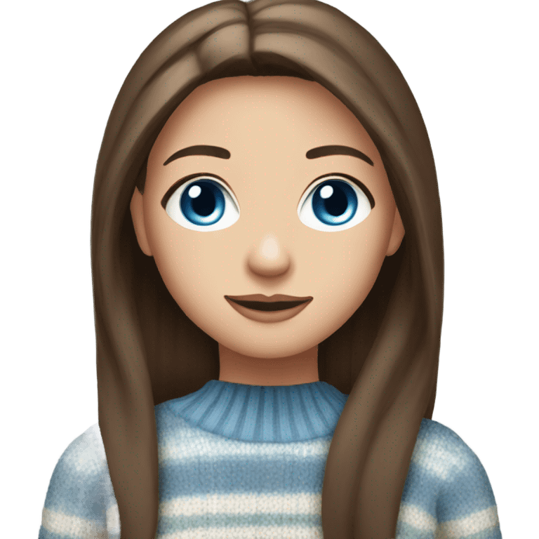 beautiful woman, long straight brown hair, blue eyes, striped knit sweater emoji