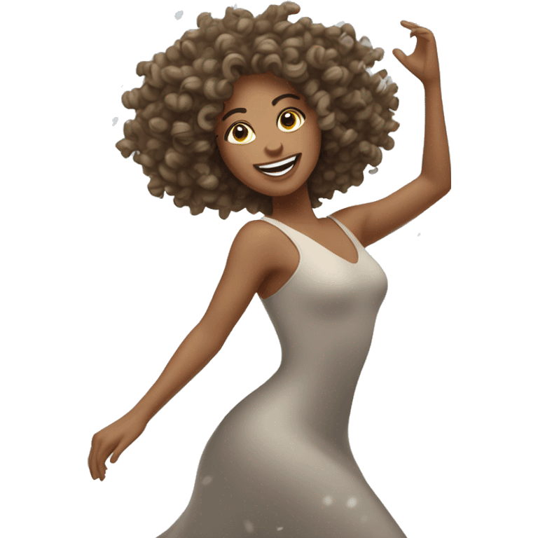 Curly hair tan woman dancing in the snow emoji