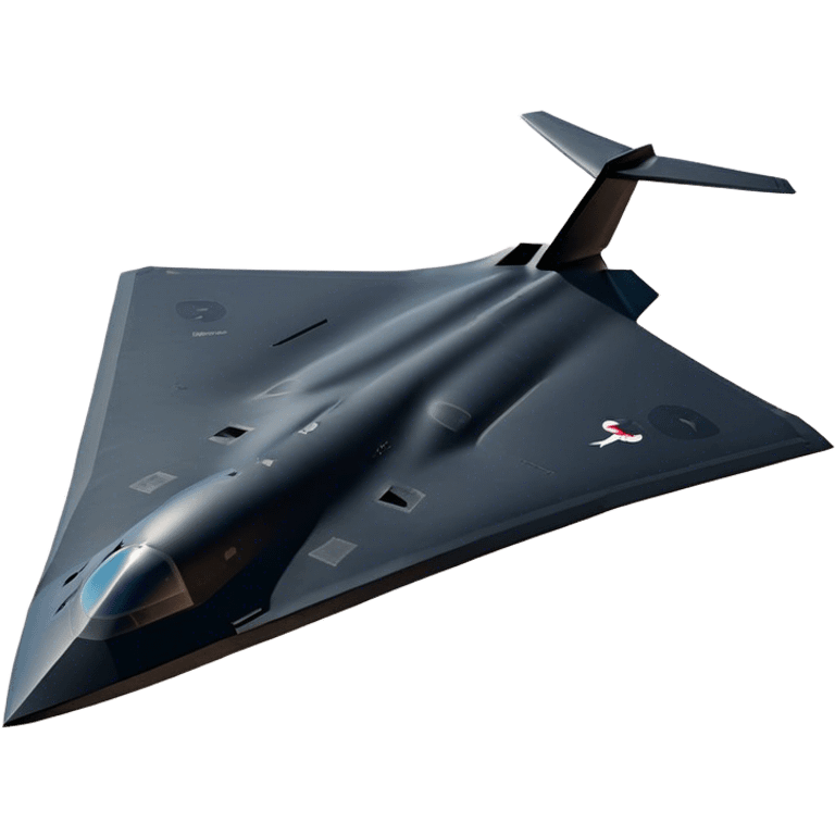 B-2 Spirit bomber - Northrop B-2 (Model Year: 2021) (Iconic colour: Stealth black) - A sleek, stealth bomber with smooth, angular contours and a matte jet-black finish. Emphasize a futuristic, minimalist design with a seamless fuselage, low-profile wings, and an overall intimidating stealth aesthetic. emoji