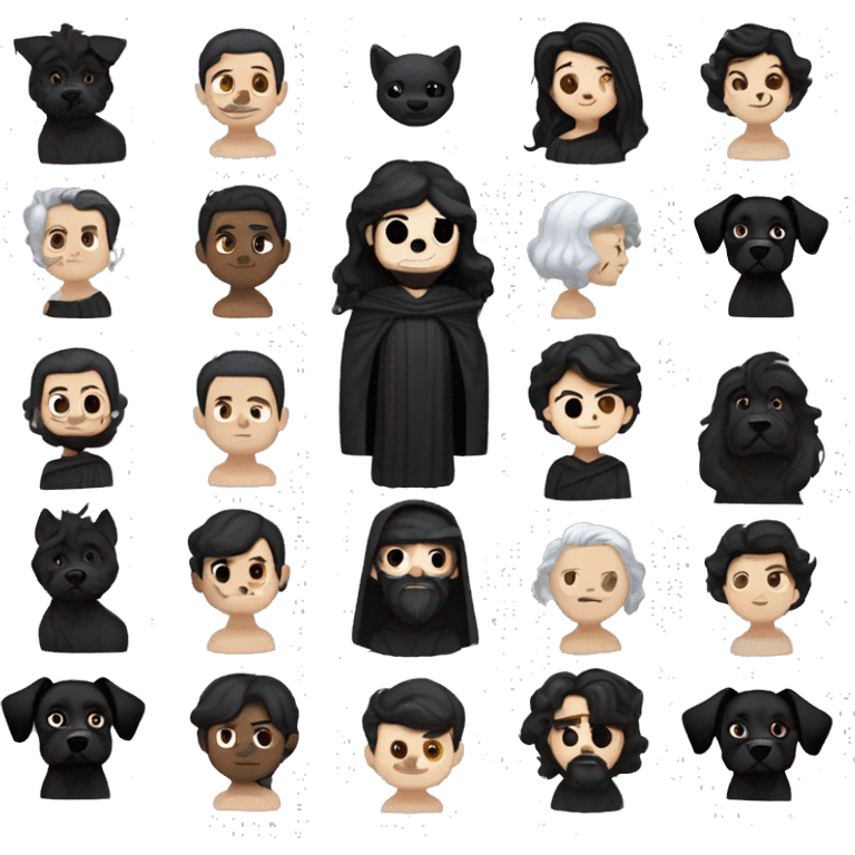 Greek god Hades, pale skin and jet black hair. With a Greek black robe and a black dog. ￼ emoji