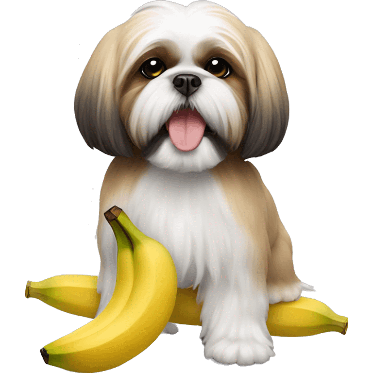 Shih tzu with a stuffed banana in his mouth emoji