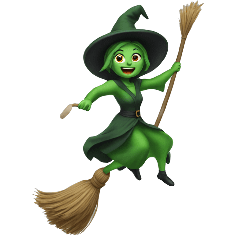 Green mad witch flying on a broom emoji