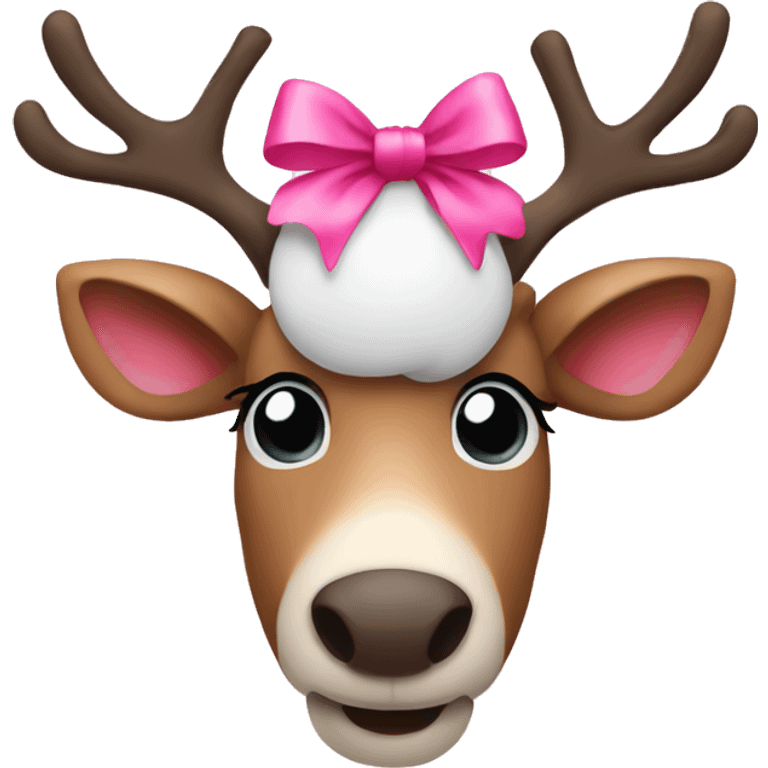 Reindeer with long eyelashes and pink bow and pink nose emoji