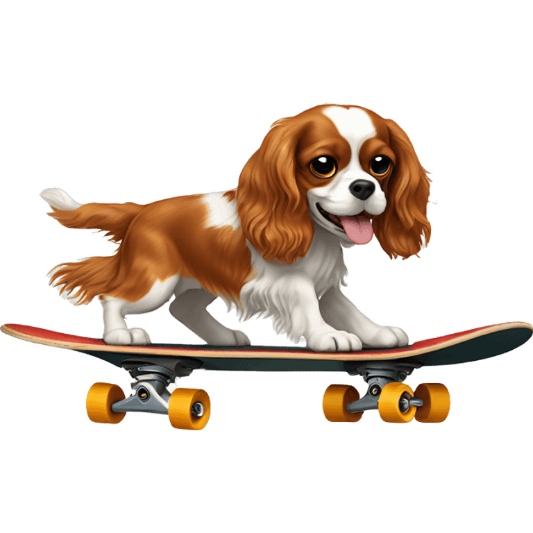 Cavalier king Charles spaniel riding a skateboard  emoji