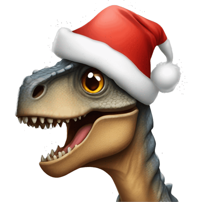 Dinosaur with a Santa Claus hat emoji