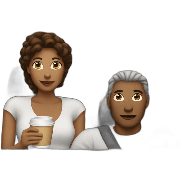 À woman and a man in a car with coffee emoji