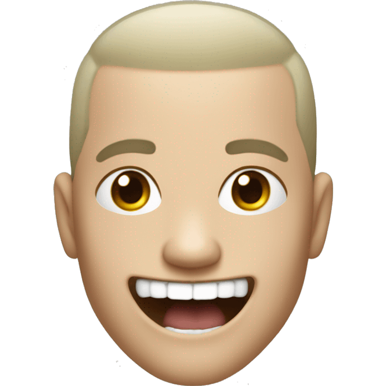 white skinned, rapper with chain,evil laugh, mouth extremely  opend, buzz cut hair. emoji