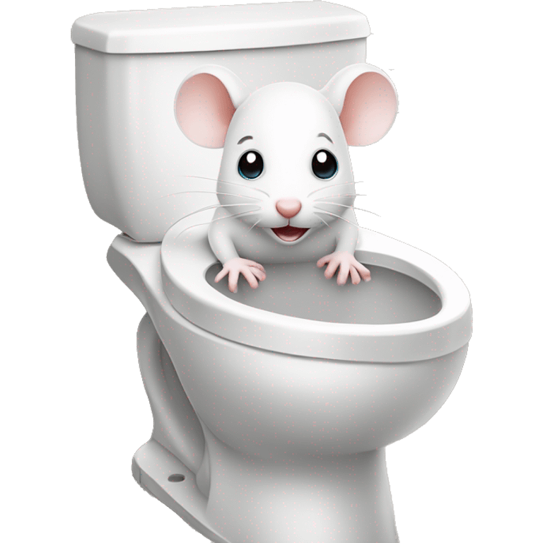 Cute white mouse sitting on open toilet  emoji