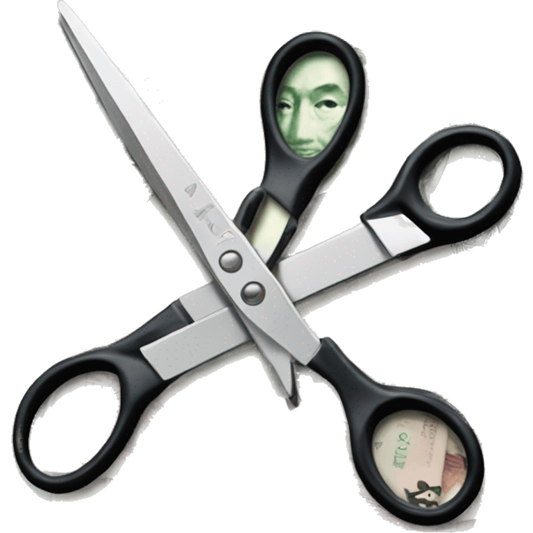 a pair of scissors cutting a Taiwanese banknote emoji