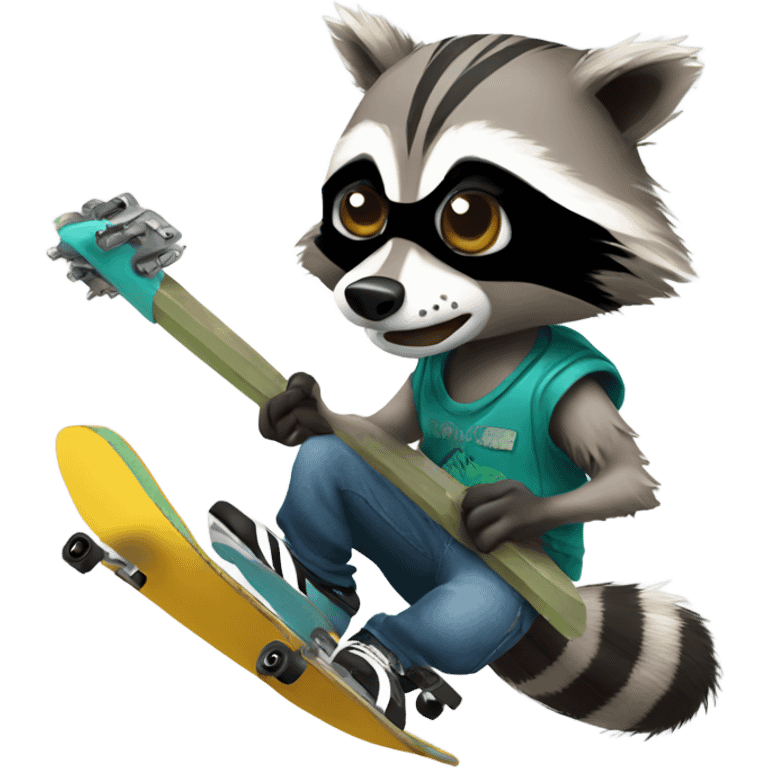 Punk raccoon shredding skateboard emoji