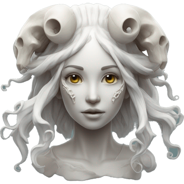 goddess princess beautiful face  portrait ram skull zbrush sculpt. jellyfish  emoji