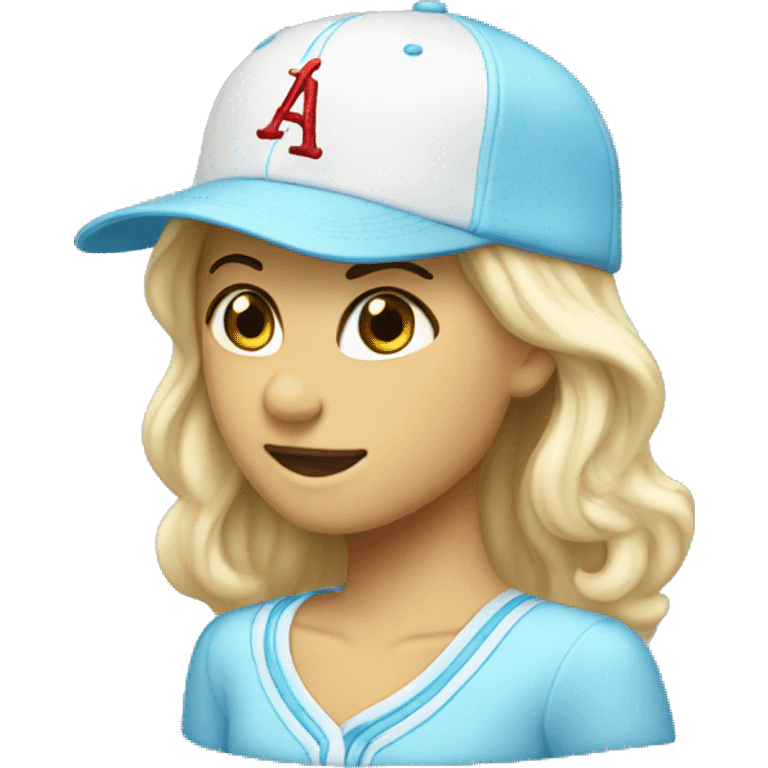 a white baseball hat with an embroidered light blue bow on it emoji