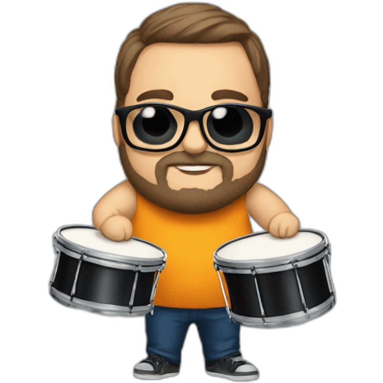 Fat boy Beard glasses playing drums emoji