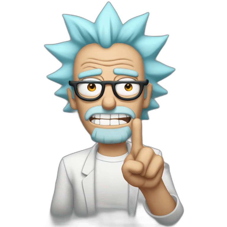 Rick Sanchez with glasses and one finger up emoji