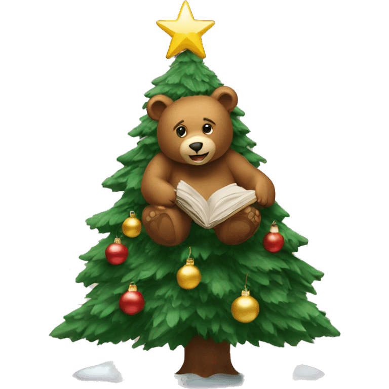 Read bear on top of a christmas tree  emoji