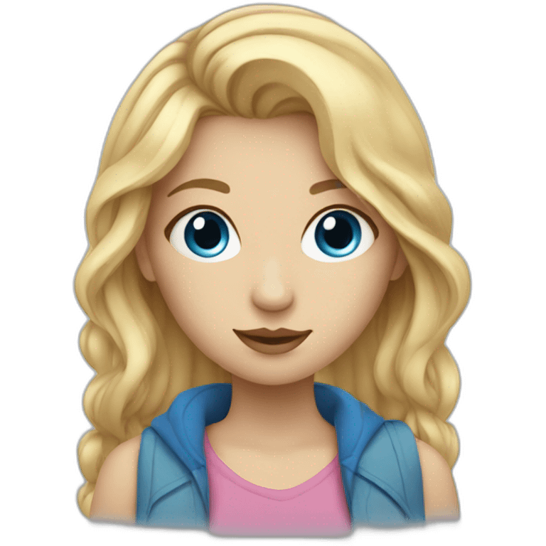 Girl with blonde hair and blue eyes and drawing emoji