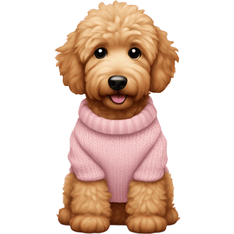 cute fluffy golden doodle with sweater in baby pink emoji