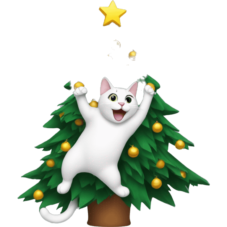 Cat stuck in christmas tree laughing emoji