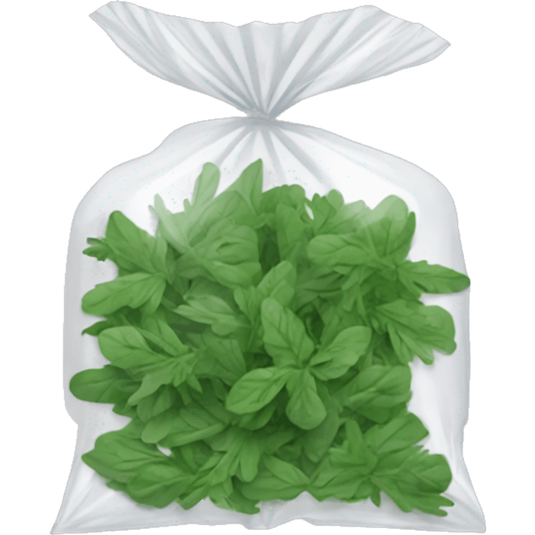 small plastic pack with green dried herbal leaves which are clumped together  emoji