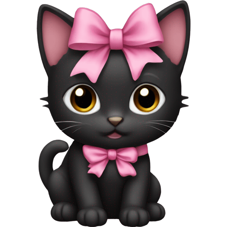 Black kitten with pink bow emoji