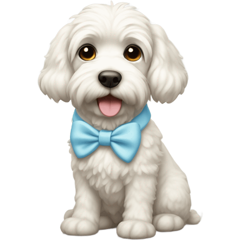 Wheatondoodle white with light blue bow collar  emoji