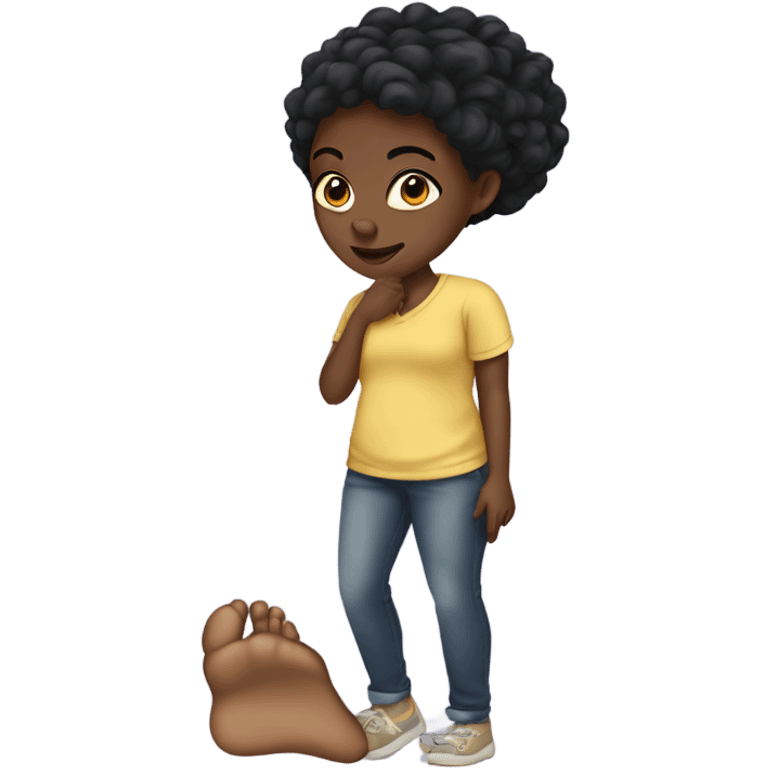 black girl with a messed up foot emoji