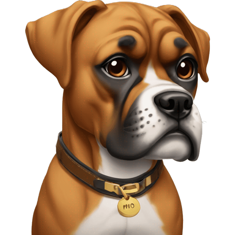 boxer dog with a name plaque in its collar that says MIKO emoji