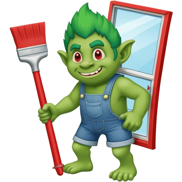 Troll wearing jorts cleaning a window using red squeegee emoji