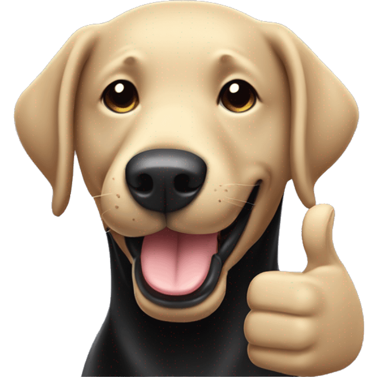 black Labrador Retriever Head smiling and holding thumbs up with its paw emoji