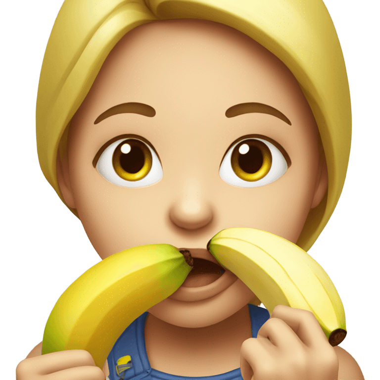 Girl have banana in mouth and eating emoji