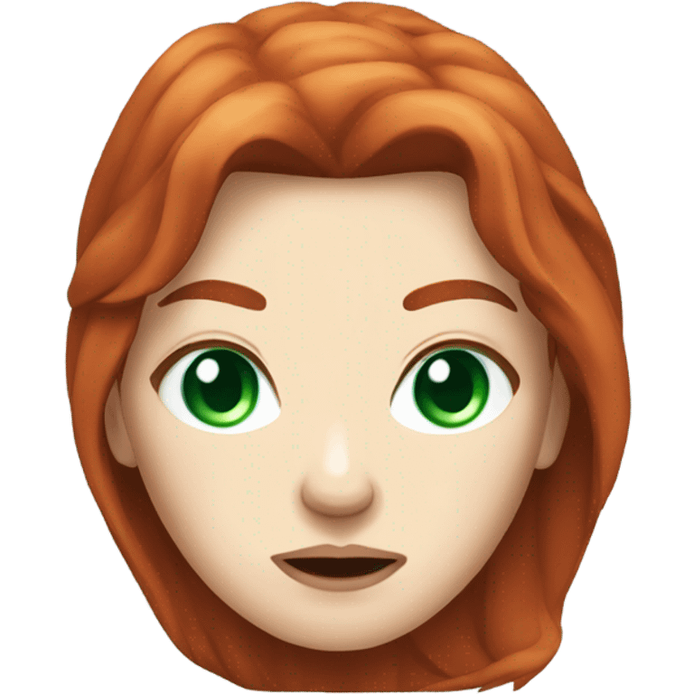 Rich woman, red long hair,  pale-skin, emerald green-eyes, angry emoji