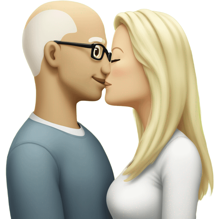 Clean shaven white Bald man wearing glasses kissing a white blonde woman with long hair emoji