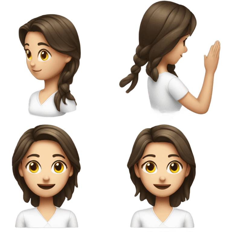 brunette girl getting head massage wearing white shirt emoji