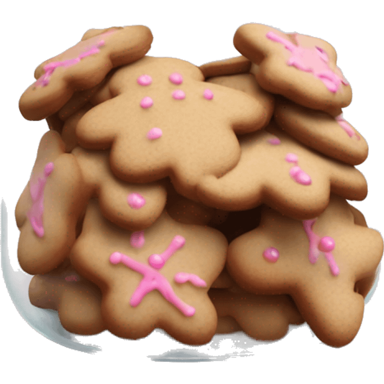 Realistic glass cookie jar with light pink lid full of gingerbread cookies isolated.  emoji