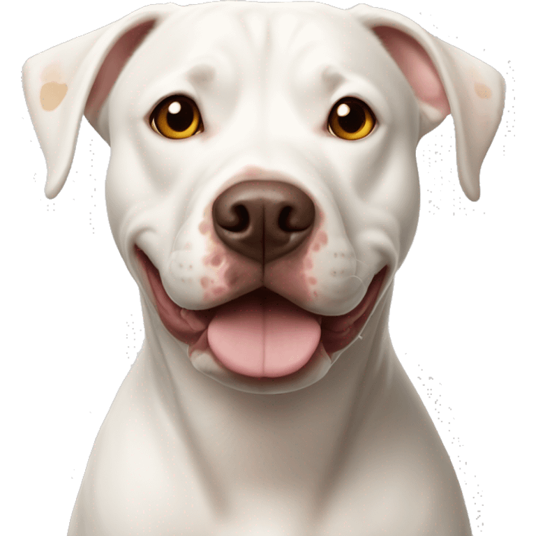 White pitbull lab mix with brown spot on his right eye  emoji