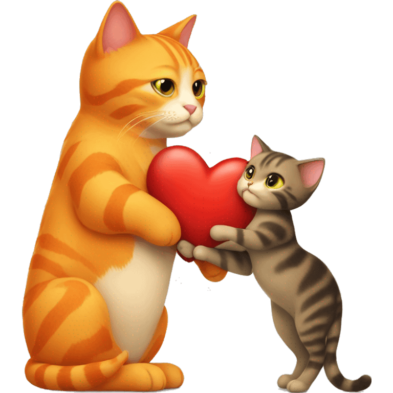 Orange cat hugs red big  heart emoji