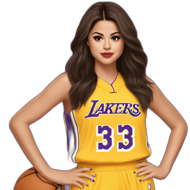 selena gomez with yellow lakers jersey emoji