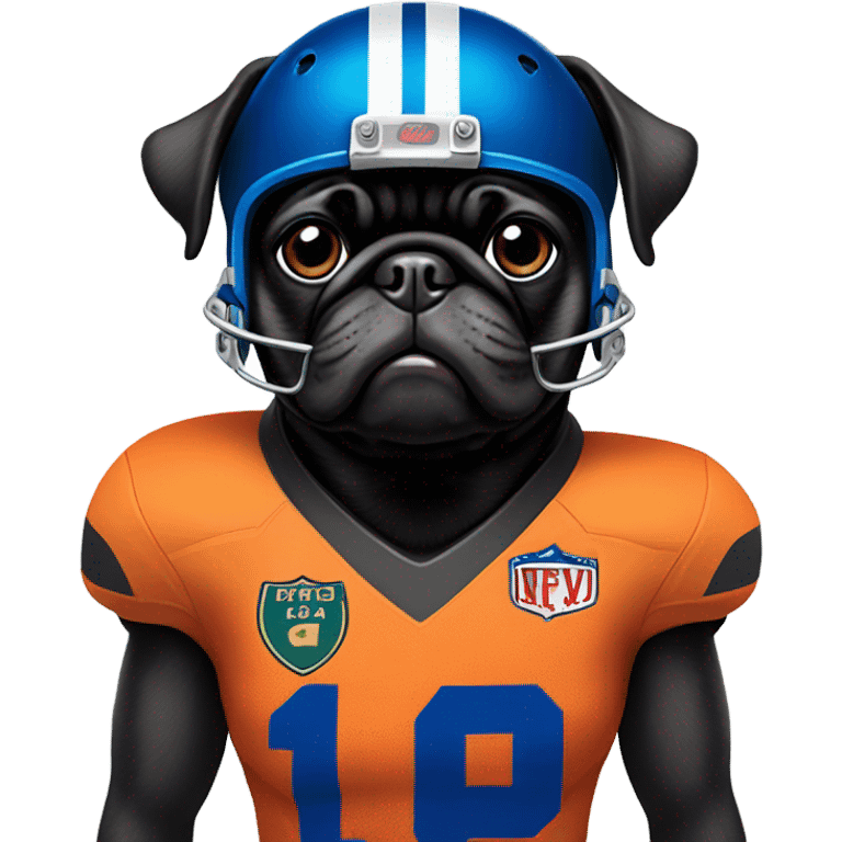 Black pug in a football uniform emoji