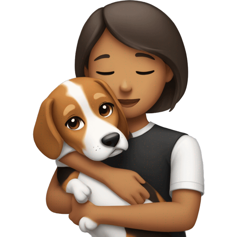 girl hugs beagle emoji