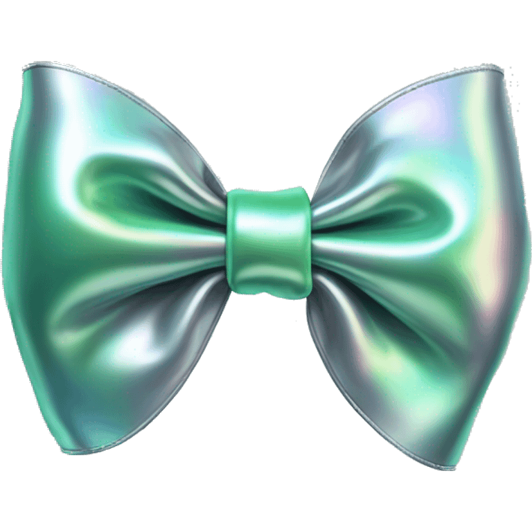 Realistic isolated metallic silver with mint green sheen holographic bow. emoji