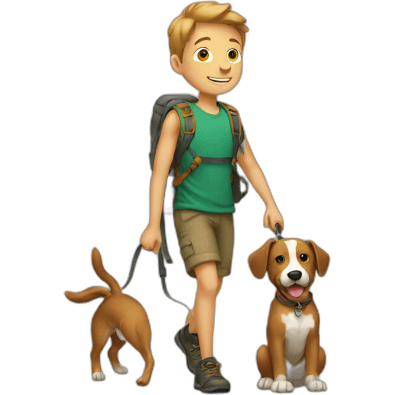 Boy and dog hikking emoji