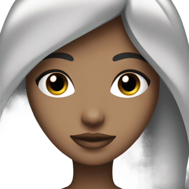 Caucasian female with black to silver ombré hair with big breast emoji